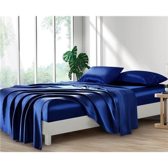 Housing Silk Satin Sheets,4-Piece Full Size Satin BedSheet Set with Deep Pockets - Picture 4 of 7